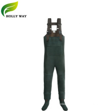 Wader de pecho verde oscuro con calcetines de neopreno